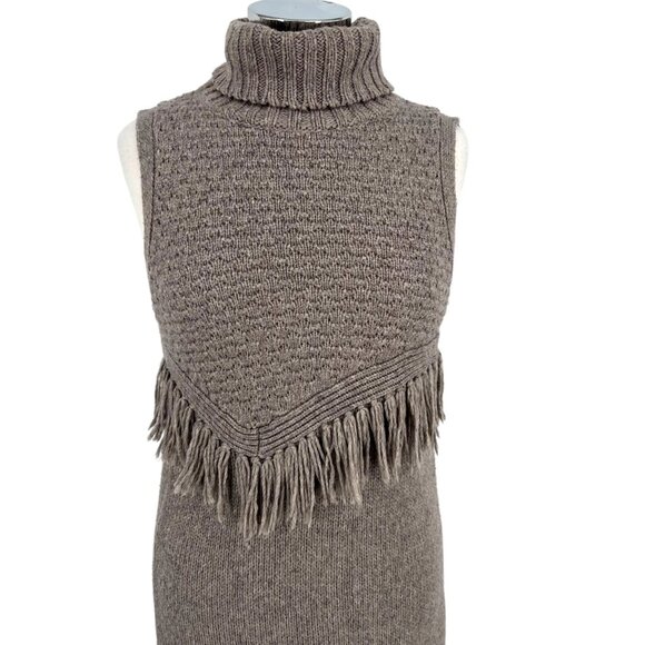 Nomad Morgan Carper Sleeveless Fringe Turtleneck Sweater Dress Gray Size Small - Picture 2 of 13